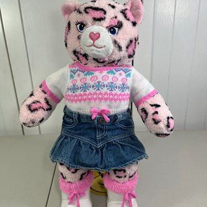 Build A Bear Pink Hearts Leopard Cheetah Plush w/ Winter Outfit & Boots